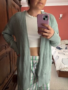Lululemon Light Sage Green Open-Front Knit Cardigan Sweater